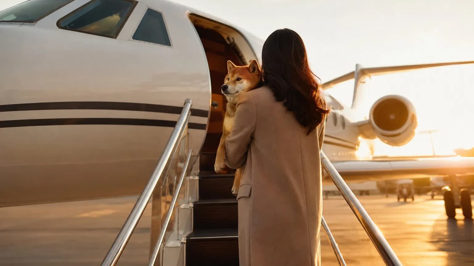 愛犬と空の旅へ向かう家族